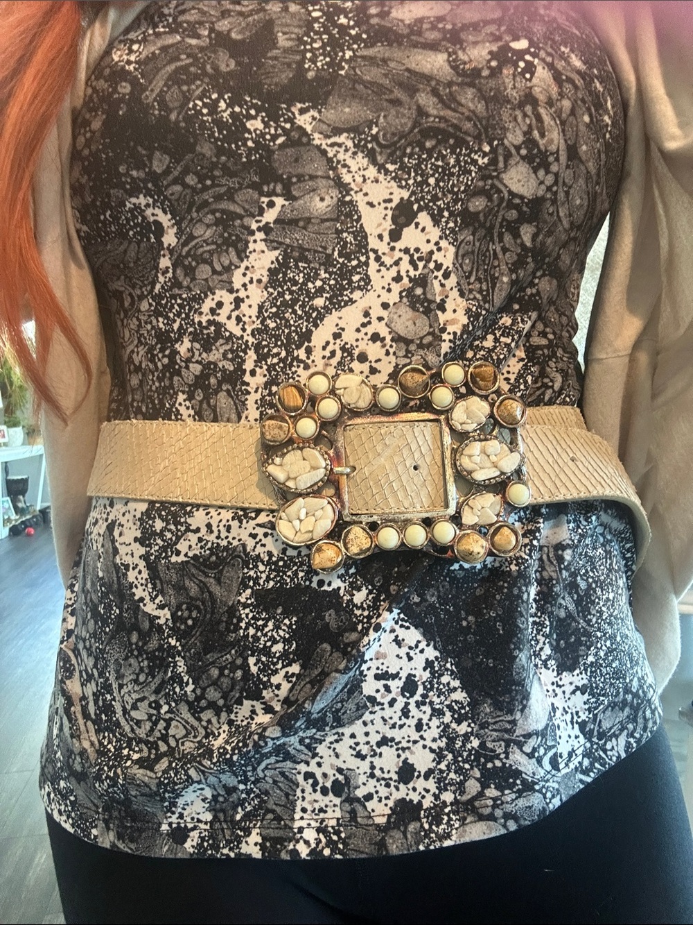 Leatherock Cream Jeweled Buckle genuine leather Waist Belt - Picture 8 of 8